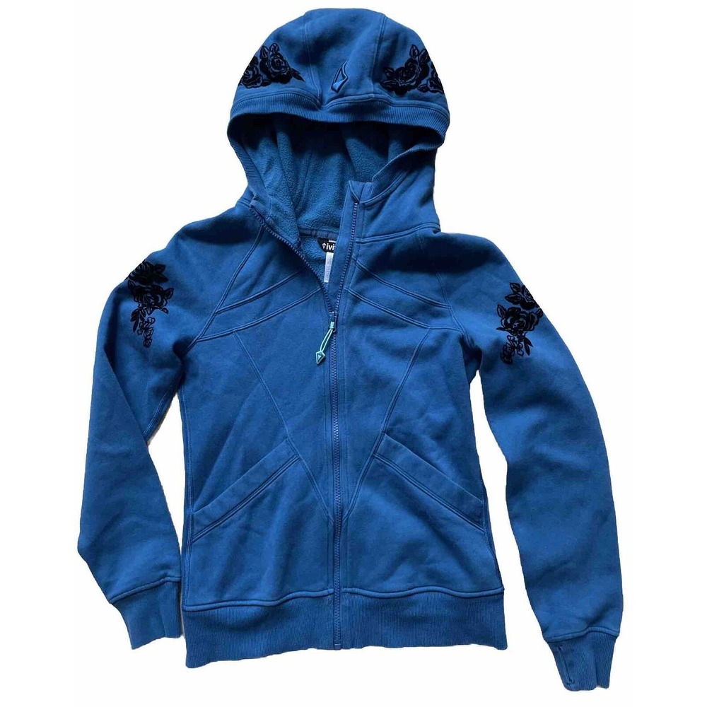 LULULEMON Ivivva Scuba Hoodie‎ Jacket Sweatshirt Blue W Velvet Rose Size 12